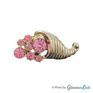Vintage Pink Rhinestones Cornucopia Gold Tone Brooch